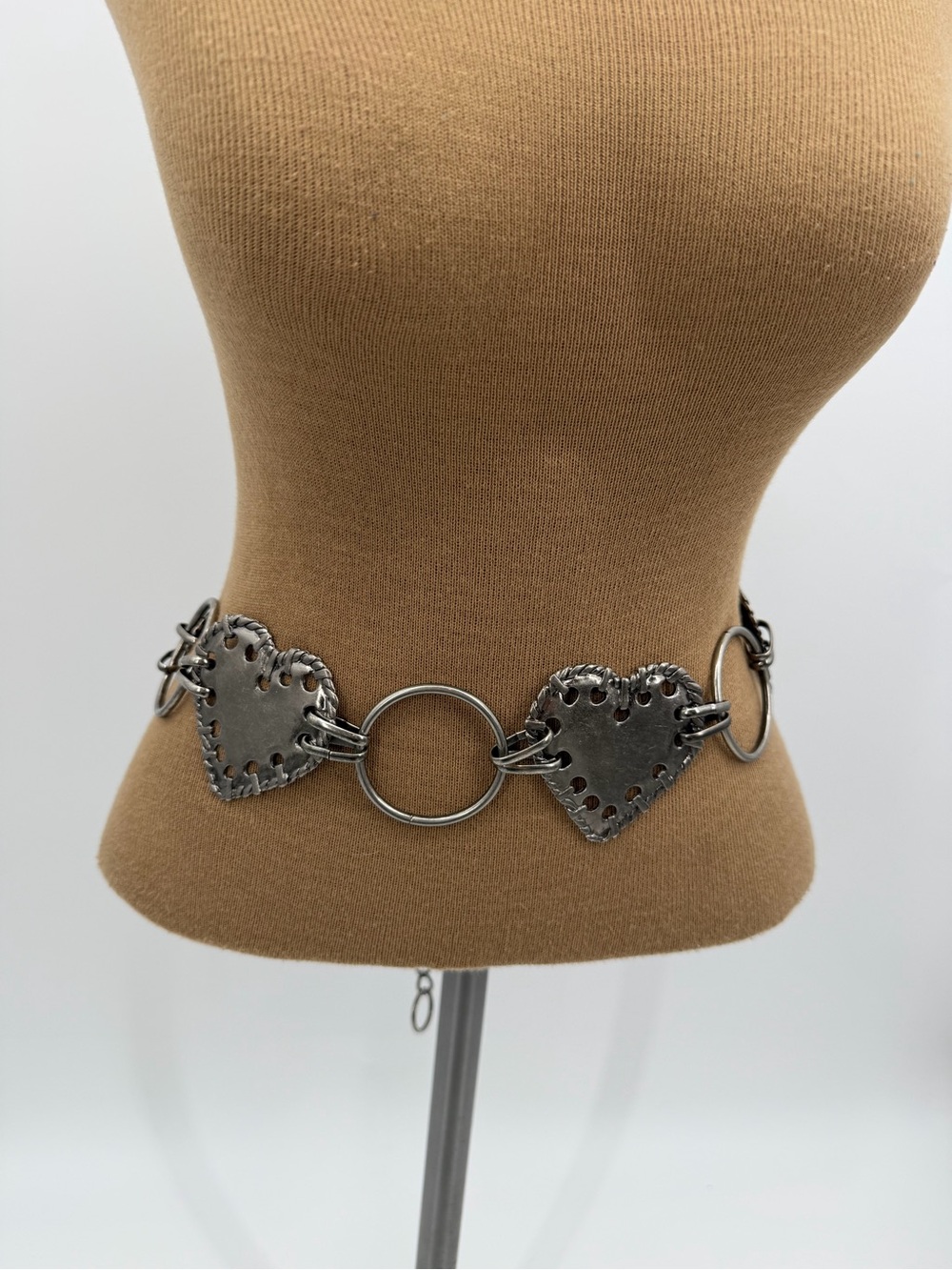 Vintage Silver Metal Heart Chain Belt O Ring Cutout Y2K Adjustable Punk Grunge